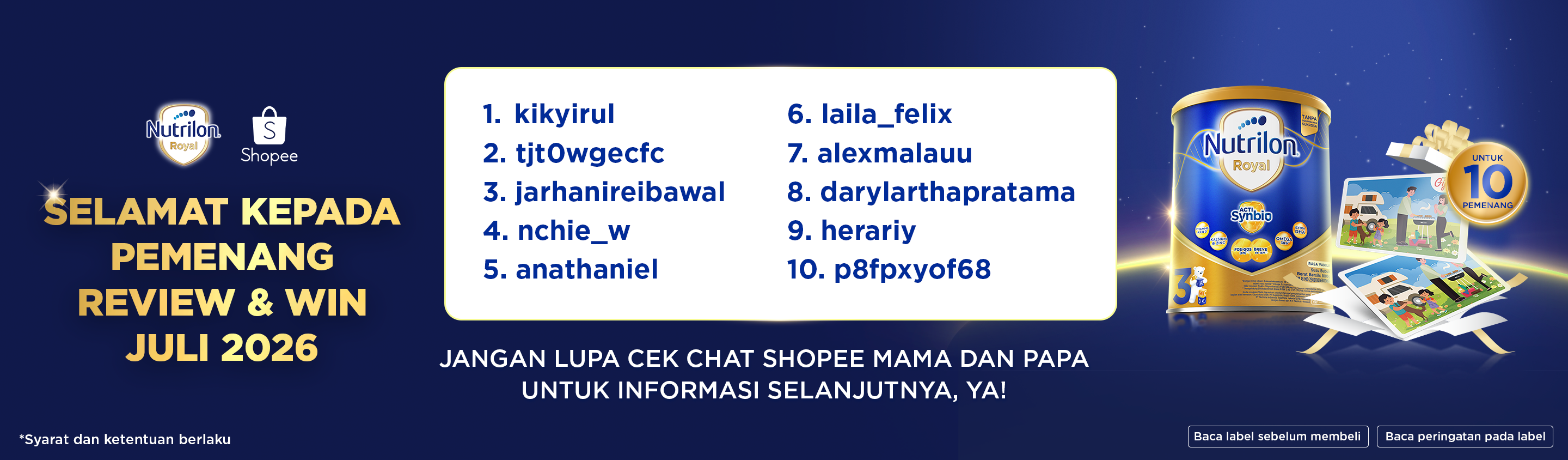 Selamat Kepada Pemenang Review and Win Juli 2026